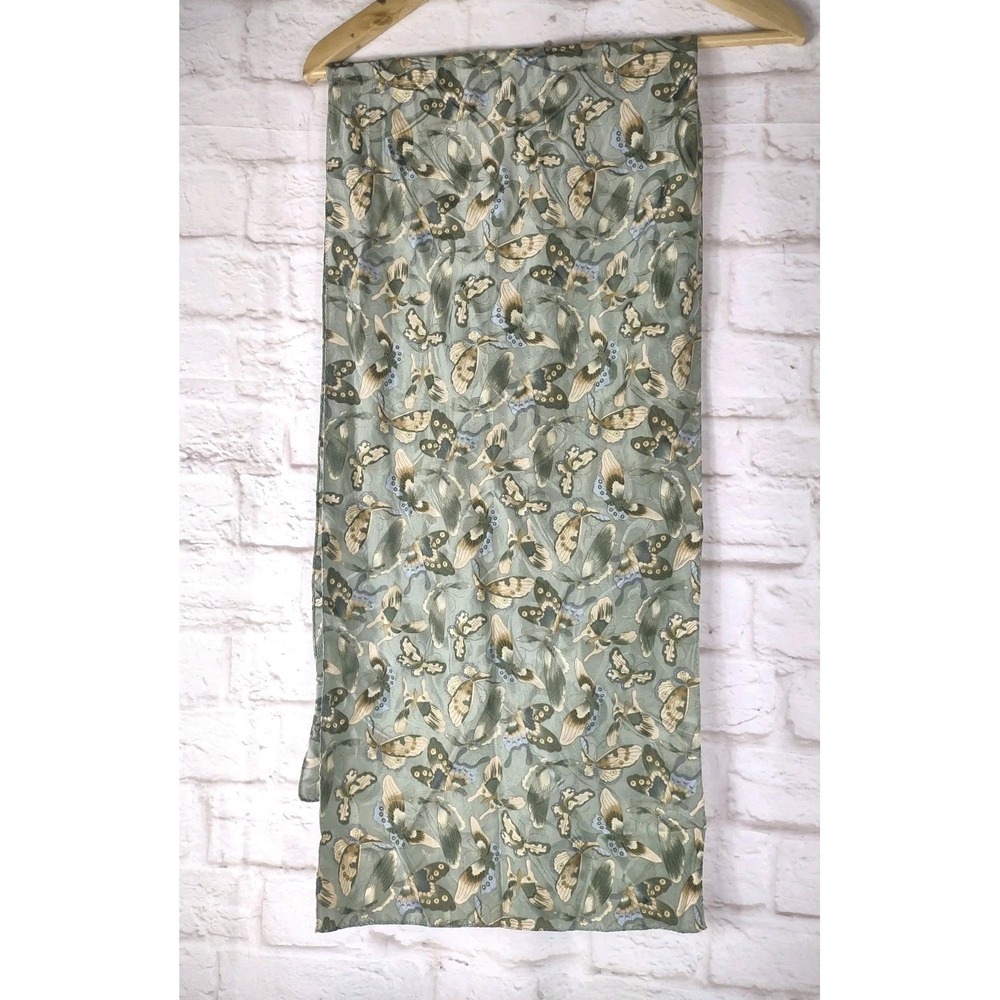 Smithsonian Gallery Collection Silk Scarf Butterflies Green Spring Korea 13x45"